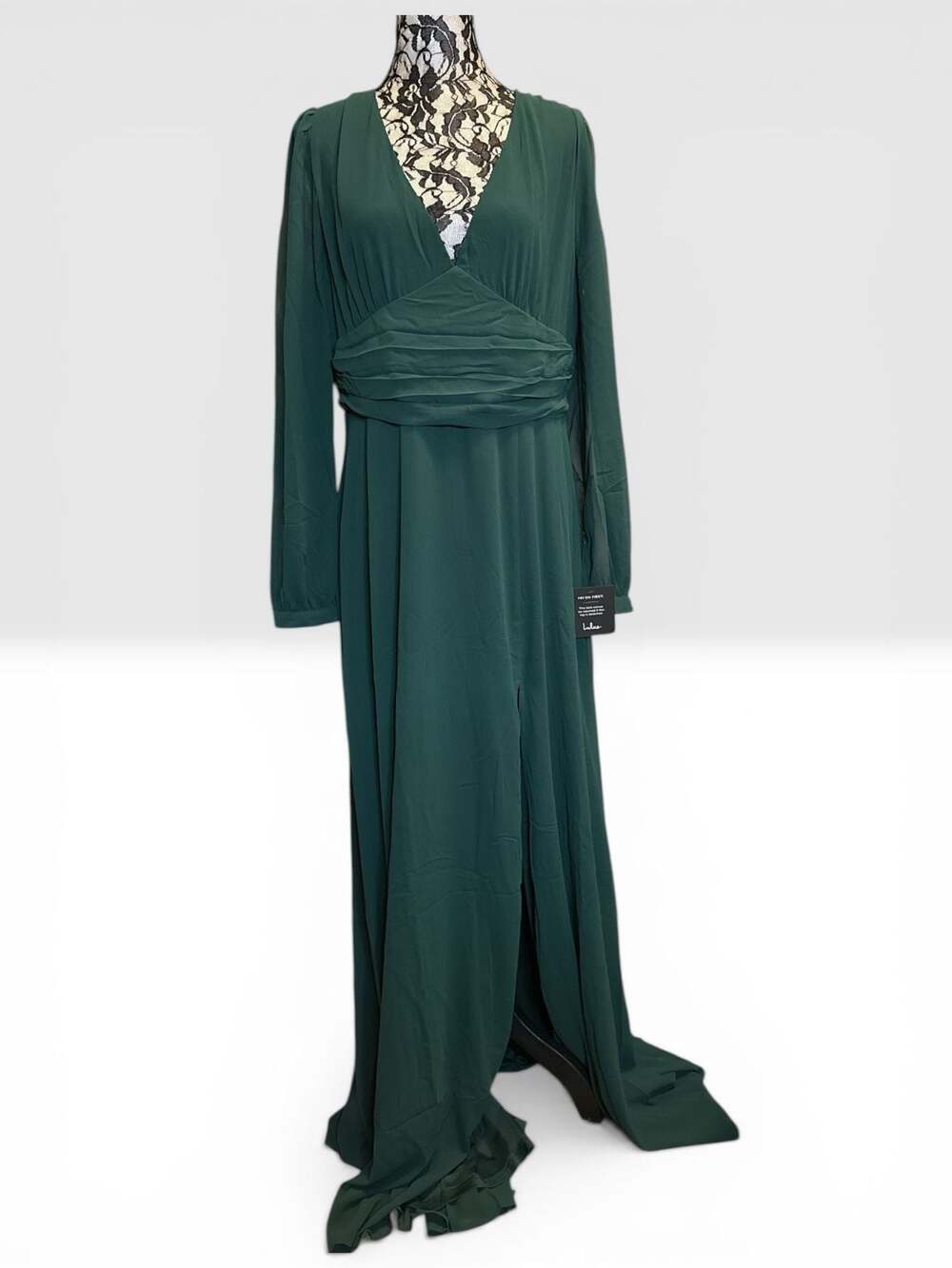 Lulus Reinette Dark Green Chiffon Long Sleeve Maxi Dress